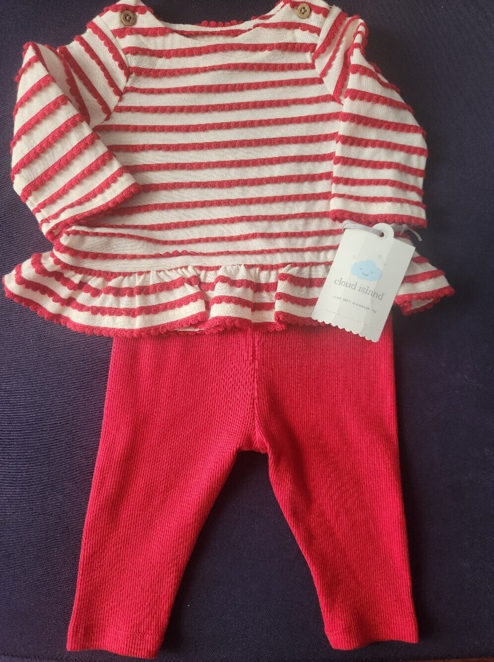Cloud Island Red & Cream Striped Ruffle Top with Red Leggings, S 0-3m, NWT - Picture 3 of 5